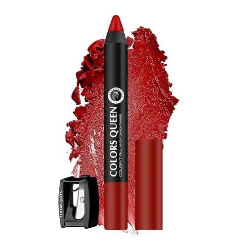 Image of Colors Queen Color It All Non Transfer Lip Crayon Lipstick with Sharpener | Matte Finish, Long Lasting | Smudge Proof & Kiss Proof Crayon Lipstick for Women (01 - Hot Red, 3.5g)