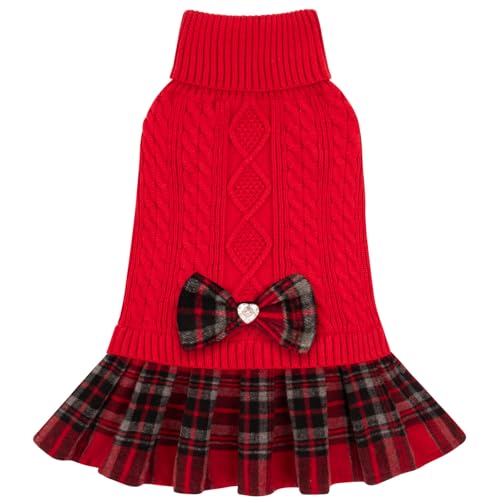 KYEESE Dog Sweater Dress for Small Dogs Turtleneck Thick Knit Pullover