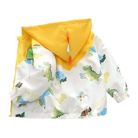 Vinmin Toddler Hooded Jacket Dinosaur Cartoon Zip Coat Little Girls Boys Jacke Thin Cute for Spring Autumn (Yellow) Cover