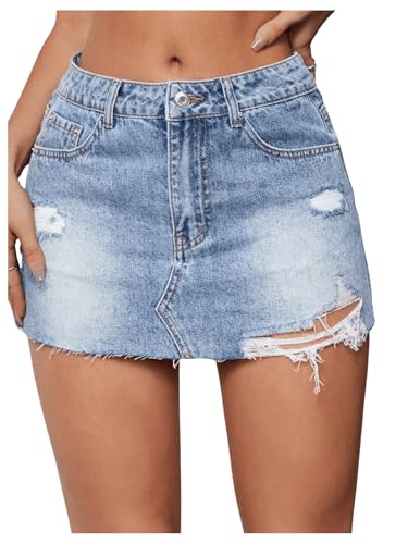 Floerns Women's Mid Waist Zip Up Skinny Pencil Jean Skirt Bodycon Mini Skirt