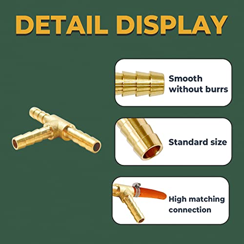 Brass Barb T Fittings, Lionmax 3 Way Union Barb Tee Fitting, 3/16" X 3/16" X 3/16" Id Hose Barb, 3 Pcs, For Water/Fuel/Air #TOP3
