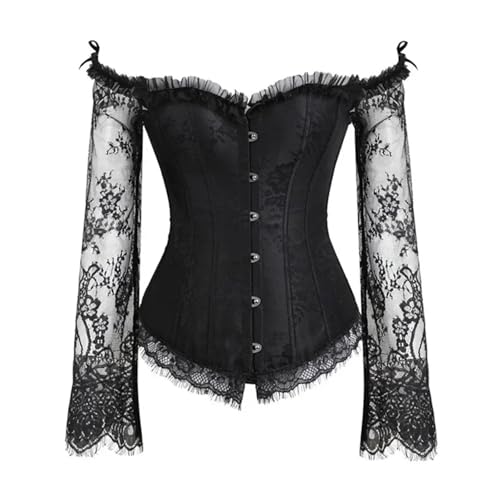 Corset serré noir sexy à bretelles et manches taille L pour femme