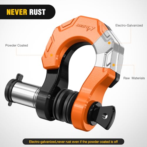 Image of Nilight 2 Pack 3 /4 inch D-Ring Separate Shackle with 7 /8 inch Lock Pin 45,000 lbs Break Strength, Off Road Recovery Shackle with Isolators Washers for Use with Tow Strap, Winch, Truck Vehicle (Black&Orange)