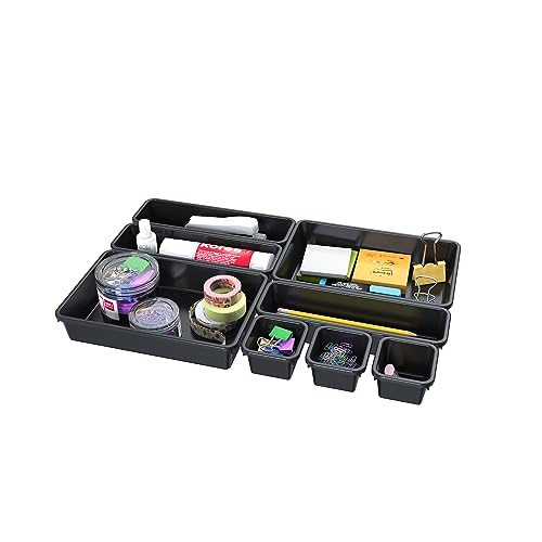 Consejos para Comprar Unidades de cajones de almacenaje al mejor precio. 47 LEMESO Organizador de Plástico para Cajones, 8 Bandejas de Almacenaje en 3 Tamaños, Separadores de Cajones para Oficina, Cocina, Baño (Negro)