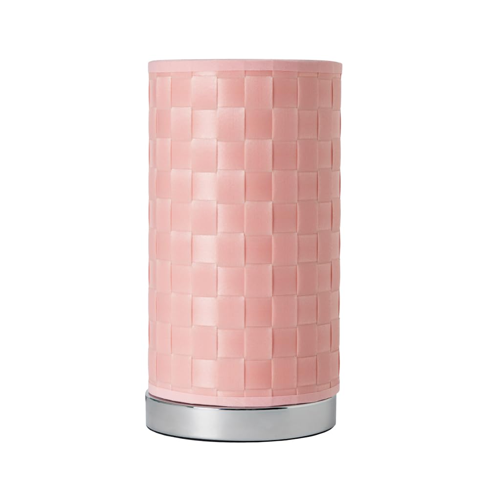 LITECRAFT Sovin Table Lamp with Pink Woven Cylinder Shade - Polished Chrome
