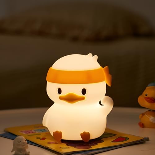 Image of Adorable Silicon Fighting Duck Night Light for Nursery | Soft Silicone, Tap Control, 7-Color Soothing Night Lamp |Rechargeable Light with USB Cable Perfect for Kids Bedside & Home Decor Gift