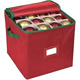 Caja de almacenamiento de adornos de 64 compartimentos para decoraciones navideñas, con separadores de cartón, cierre de cremallera, diseño plegable con asas reforzadas para portabilidad (rojo)