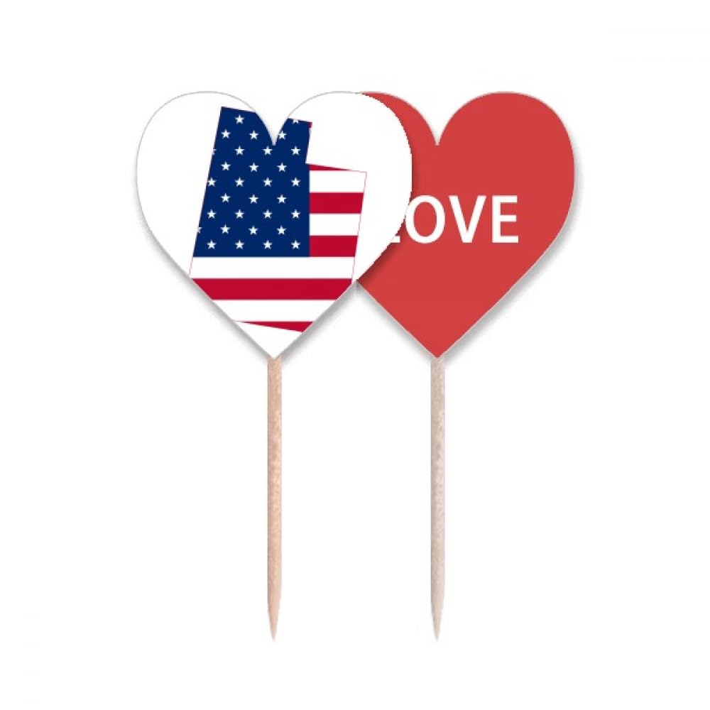 Drapeau cure-dent USA Utah et cœur pour décoration de cupcake et buffet de fête