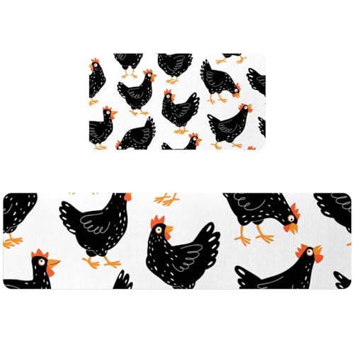 Alfombrillas de cocina con pollos negros para un pasillo y cuarto de lavado más acogedor 2
