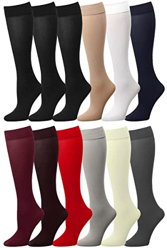 Falari 12-Pack Knee High Women Trouser Socks Comfort Band Stretchy Spandex Opaque
