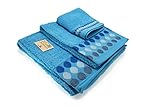 Fabricado en algodón 100% Confort Home M.T (Turquesa Bolas) REGALITOSTV Juego de Toallas de baño 3 Piezas (1 Toalla de baño, 1 Toallas de Manos y 1 Toalla Cara) 100% algodón, Toallas Ligeras y absorbentes. (Turquesa)