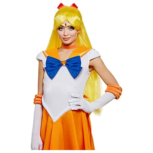 Funidelia | Peluca de Venus - Sailor Moon para Mujer Anime, Cosplay, Bunny Tsukino, Dibujos Animados - Accesorios para Adultos, Accesorio para Disfraz - Amarillo