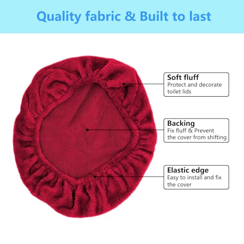 Soft Plush Toilet Lid Cover for Bathroom, Machine Washable Toilet Seat Covers, Fits Most Round Elongated and Oblong Lids, Easy Installation& Cleaning (Red) - Thumbnail 3