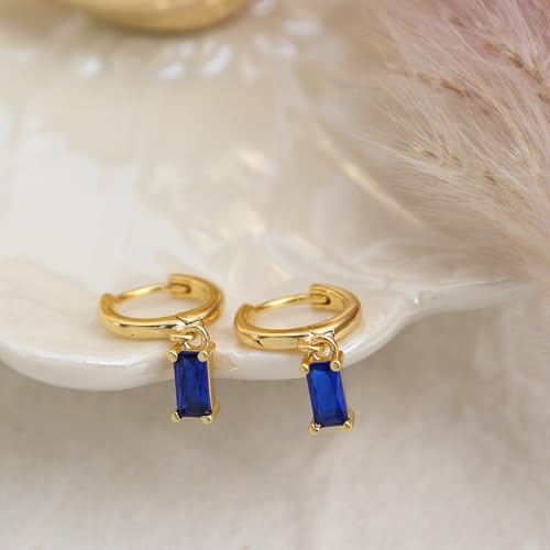 Small Gold Silver Hoop Earrings for Women, Dainty Square Rhinestone Lightweight Rectangle Multicolor Crystal Birthstone Dangling Huggie Earing Prom Jewelry Gift 5