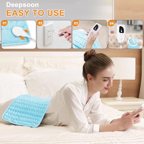 Image of Deepsoon Heating Pad,Electric Heating Pads for Back,Neck,Moist Heating Pad for Abdomen Shoulder Knee Legs,Dry /Moist Heat&Auto Shut Off,Mother's Day Birthday for Men and Women,Light Blue,24x12 Inch