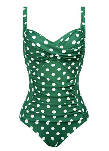 Joyaria Womens Full Figure Shaping One Piece Swimsuit/Bathing Suit(Green Polka Dot