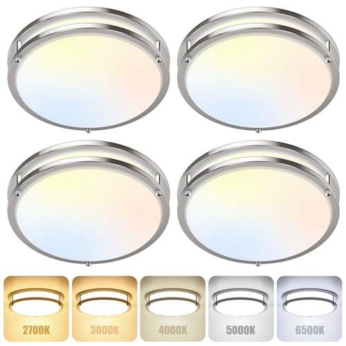 Image of 4-Pack 12 Inch Dimmable LED Ceiling Lights, 36W 2700K /3000K /4000K /5000K /6500K Adjusted Flush Mount Ceiling Light, 3200LM Super Bright Brushed Nickel Lighting Lamp Fixture for Bedroom Bathroom Dining