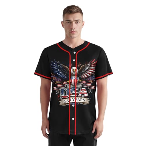 Camiseta masculina de béisbol 250 Aniversario USA 1776-2026 Águila Patriótica Día de la Independencia Botones Secado rápido miniatura 2