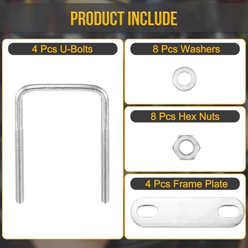 Image of DTGN M6x50x80mm U Bolts Square Kit - 4Set - 304 Stainless Steel U-Bolt Kit with Nuts, Washers, Frame Plate - Good for Pipe, Trailer, Automotive, Leaf Spring Fastener