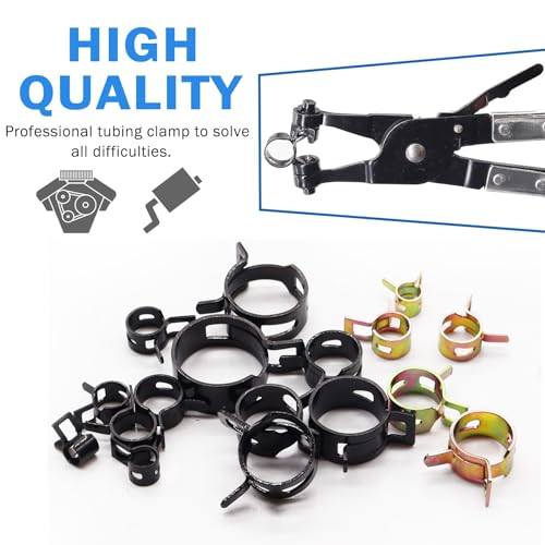 Image of Tnisesm 210Pcs 6-25mm Spring Band Hose Clamps Assortment kits with Swivel Flat Hose Clamp Plier, Spring Band Type Fuel Line Silicone Vacuum Hose Steel Clamp,Low Pressure Air Clip Clamp
