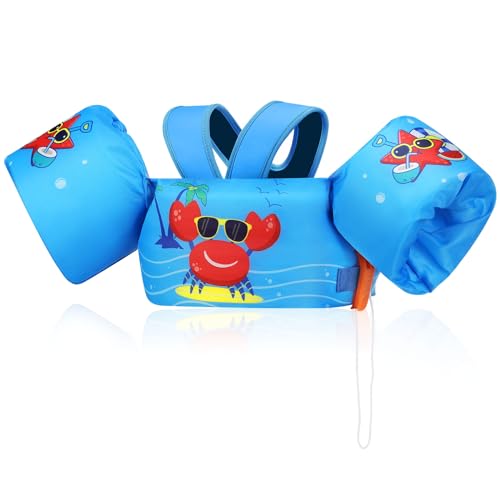 MoKo Swim Arm Band for Kids 20-30-40-50lbs, Clearance Toddler Swim Vest Cute Cartoon Swimming Wings Pool Floats Sleeve Children Water Sports Learning Swim Training Equipment, Blue & Glasses Crabs