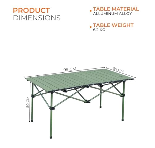 Image of DOLPHY Compact Aluminium Folding Camping Table | Multipurpose Roll-up Tabletop | Rectangle Table for Camping, Fishing, Hiking, Travel, Picnic, Beach