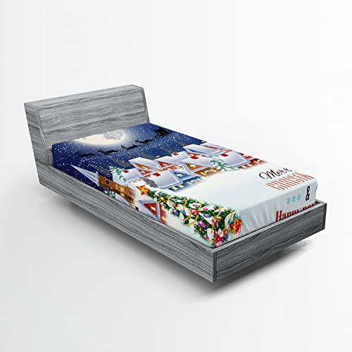 Ambesonne Christmas 2 Pack Fitted Sheet, Winter Sky Moon Star, Bed Cover All-Round Elastic Deep Pockets 2 Pieces, Package Contains 2 Twin Size Fitted Sheets, White