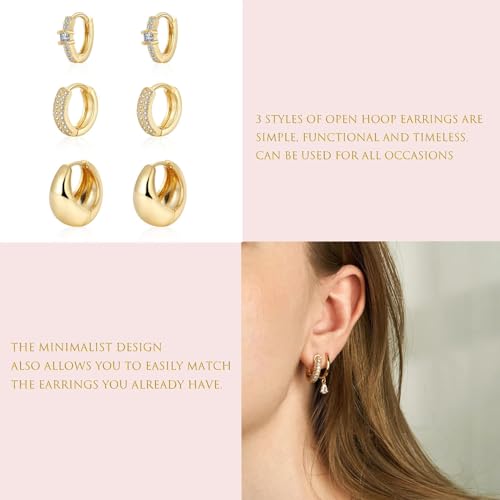 Small Gold Huggie Hoop Earrings Set for Women，Dainty 14K Gold/Silver Plated Twisted Hoop Earrings Cubic Zirconia Stud Earrings Lightweight Hypoallergenic Earrings for Women4