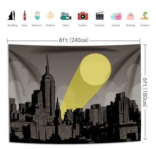 USERTEN Bat Superhero City Scape Backdrop 8x6ft Full Moon Skyline Hero Party Polyester Banner Kid Adult Super Hero Birthday Party Cake Table Decoration Room Wall Decor Tapestry Photo Background