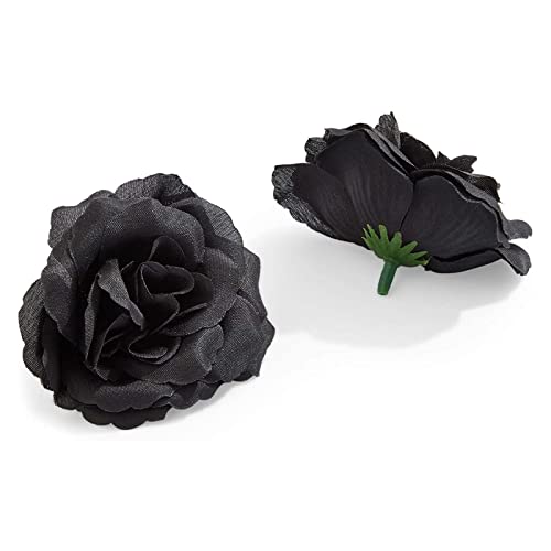Image of Bright Creations Black Artificial Roses Bulk - 3-Inch Stemless Foam Roses 50 Pack for Crafts & Home Decor