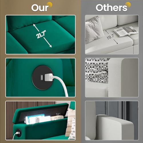 Image of SEDETA 120 inch U Shaped Couch, Sectional Sofa Couch with Storage Seat, Velvet Convertible Sofa with Reversible Chaises, Sectional Couches with Ottomans for Living Room, Green