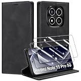 Guisessy Handyhülle für Xiaomi Redmi Note 15 Pro 5G Hülle und 2 Schutzfolie, Premium Leder Klappbar Flip Wallet, [Magnet] [Kartenfach] [Standfunktion] Schutzhülle für Redmi Note 15 Pro 5G, Schwarz