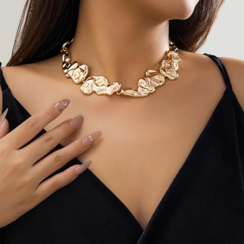 Irregular Lava Choker Gold Necklace Gold Statement Choker Necklace for Women Chunky Liquid Dripping Metal Buckle Collar Necklace Chunky Gold Necklace3