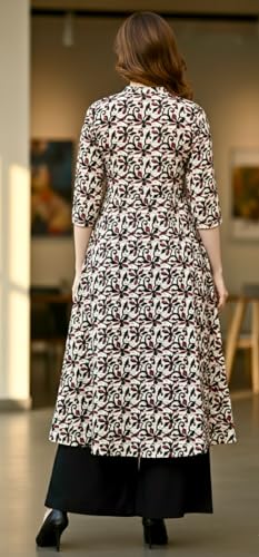Image of CREATION & YOU Women Cotton Printed Kurta with Palazzo Set | Work /Office Wear Kurta Set for Women