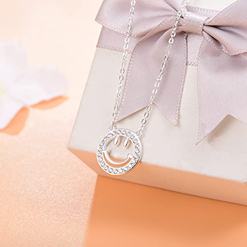 Good Luck Happy-Face Necklaces Rings Stud-Earrings - Dainty Smile Face Jewelry with CZ Simulated Diamond, Cute Preppy Aesthetic Jewelry Gifts for Women3