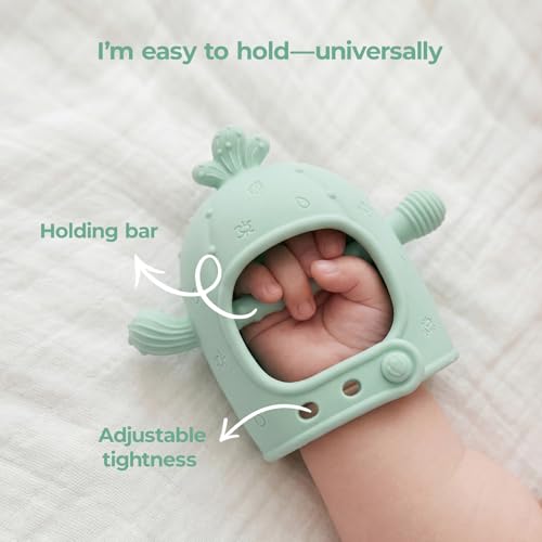 Image of Momcozy Baby Teething Toys, Food Grade Silicone Baby Teether,Teething Mitten for Babies 0-6 Months,Teethers for Babies 6-12 Months,Anti Drop Wrist Teether with Multiple Chew Points, Mint Green