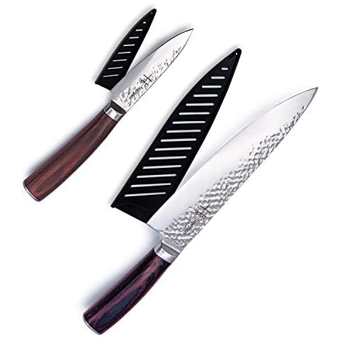 Japanese Chef Knifes Set Hajegato Professional 8 Inch Chefs Knife & 3.5 Inch Paring Kitchen Knifes Set 7cr17 German High Carbon Stainless Steel, 2 Piece Gift Sets Cover