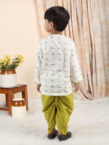 Image of POLKA TOTS Premium Cotton Dhoti Kurta Set for Kids Boys | Traditional Angrakha Style Ethnic Wear for Boys | Kurta Dhoti Set for Kids | Festive & Wedding Clothing Set for Baby