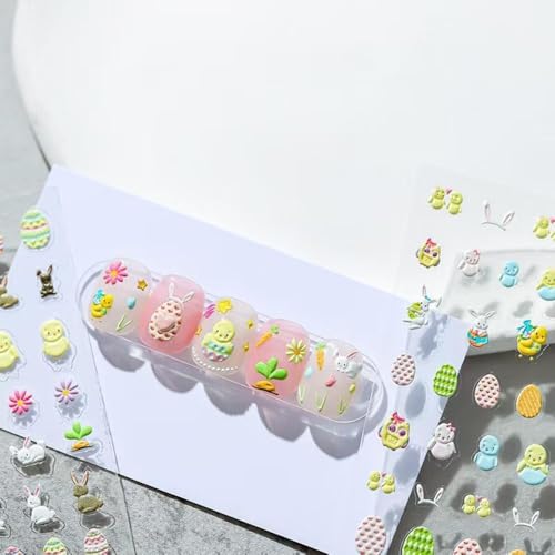 Image of Egg Rabbit Nail Stickers for Nail Art Colorful Nail Decals Easter Nail Stickers Self Adhesive Design Manicure Supplies Charm for Women Nails Art Decorations Accessories