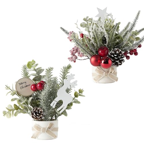 Fangoo 2 peças 25 x 20 cm mini árvore de Natal artificial centro de mesa para mesa de sala de jantar para decorações natalícias de mesa decorações para interiores decoração para armários de parede
