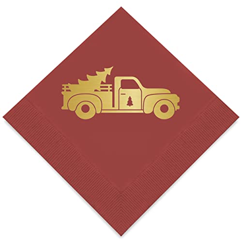 Serviettes cocktail camion de Noël feuille d'or Weddingstar : évitez les déchirures à table