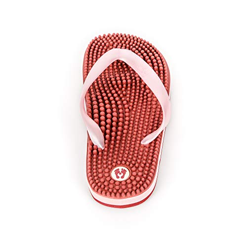 Revs Reflexology Massage & Acupressure Premium Flip Flops in Metallic Marsala & Pink for Ladies. Wear for Increased Blood Flow, Circulation, Energy, Recovery and Overall Better Health & Wellbeing.