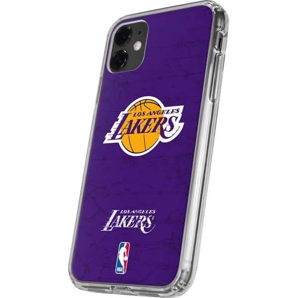 Skinit Clear Phone Case Compatible with iPhone 11 - Officially Licensed NBA Los Angeles Lakers Purple Primary Logo Design