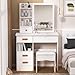 Karelwui Makeup Vanity Desk with 5 Drawers & Shelves, Sliding Mirror, White