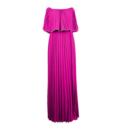 Sexy Strapless Pleated Women Maxi Dress Sleeveless Ruffle Summer Beach Dress Hot Pink #TOP2