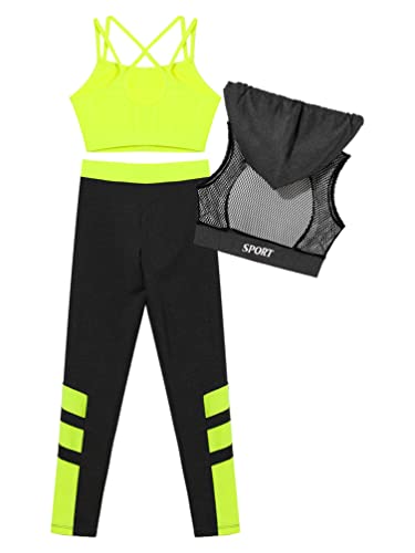 Girls Tracksuit 3 Piece Dance Sports Outfit Cropped Hoodie Tank Top with Jogger Pants Set for Gym Workout2