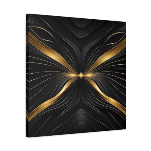 Tableau abstrait lignes or et noir pour habiller un mur vide de salon
