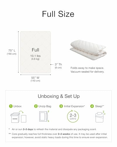 Image of FULI Premium Japanese Futon Bed, Foldable Floor Bed, Foam Core, Full, White | Portable Sleeping Pad Shikibuton, Made in Japan, cotton surface, polyester and polyurethane foam fill, 2.5 in thick