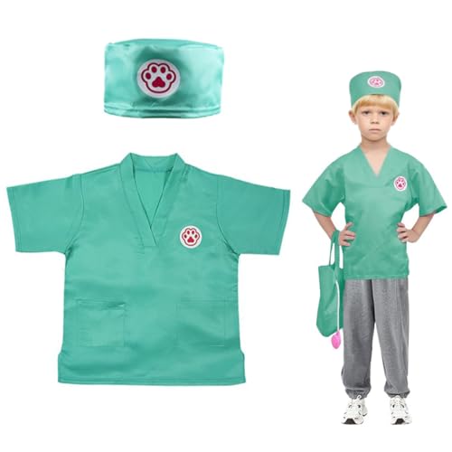 JYNVO Costume de Médecin pour Enfants, Blouse de Médecin Avec Chapeau, Vêtements de Vétérinaire, Halloween Costume d'infirmière