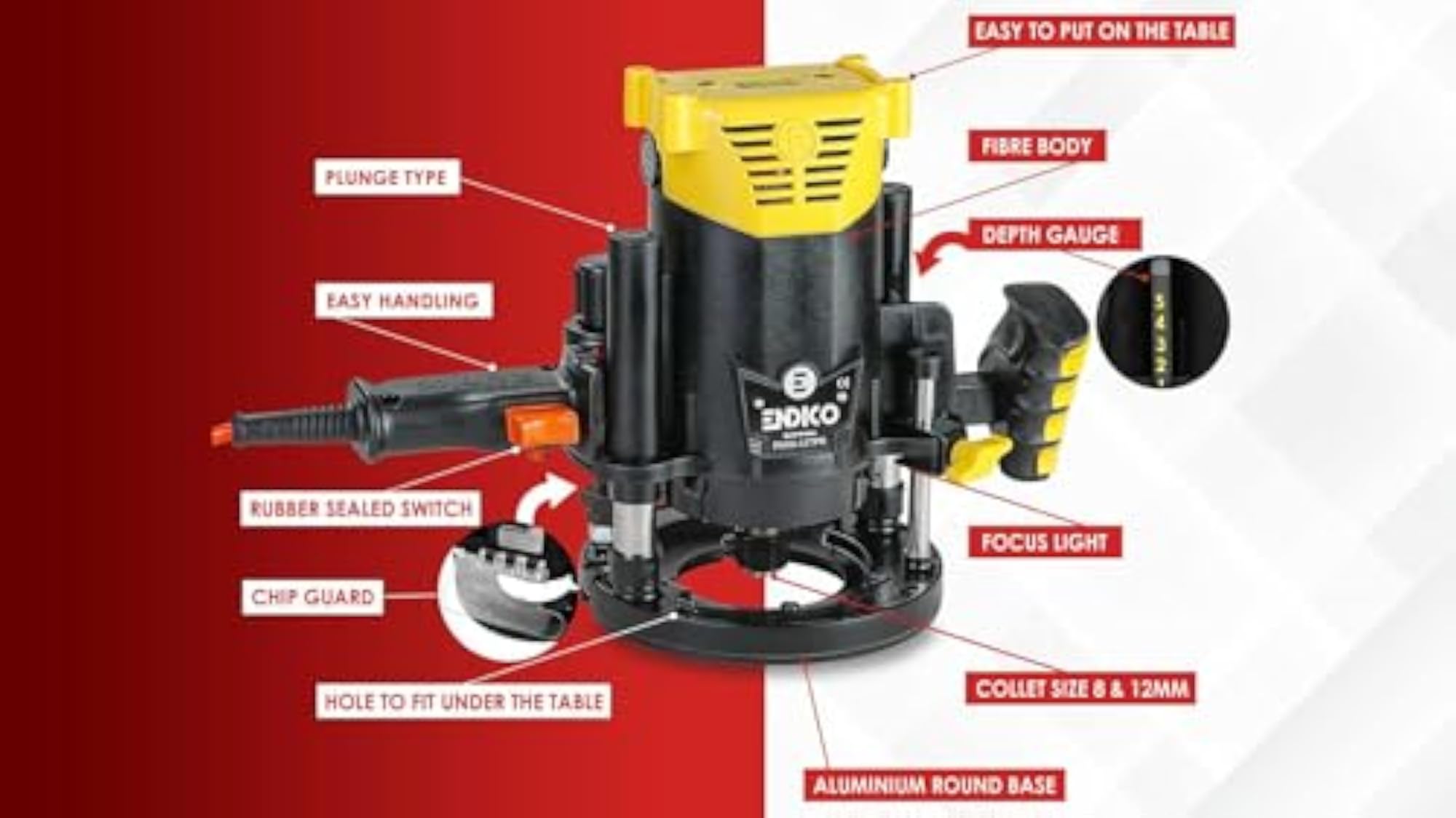 Electric Wood Router/Trimmer PARA12TPR, 1300W Rotary Tool